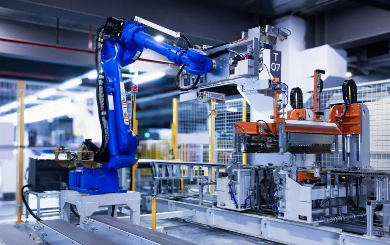 A robotic arm on an automated production line