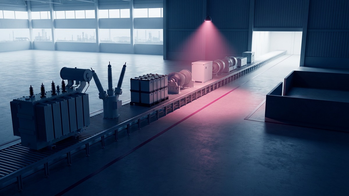 Componentes de la red eléctrica sin marca se acercan a un único límite de inspección de seguridad iluminado