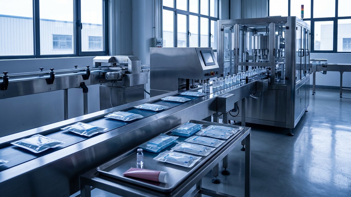Conceptual illustration of an anonymous medical-consumables production line